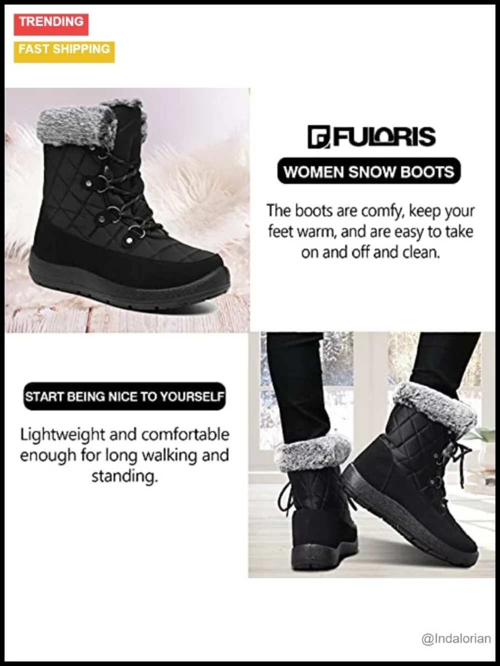 Waterproof Winter Snow Boots Warm Insulation Fur Lined Non Slip Mid-Calf